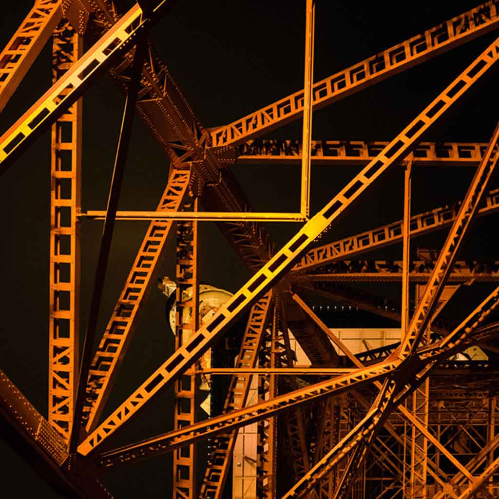 close up of copper coloured steel beams